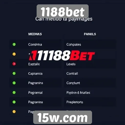 Métodos de pagamento disponíveis na plataforma 1188bet